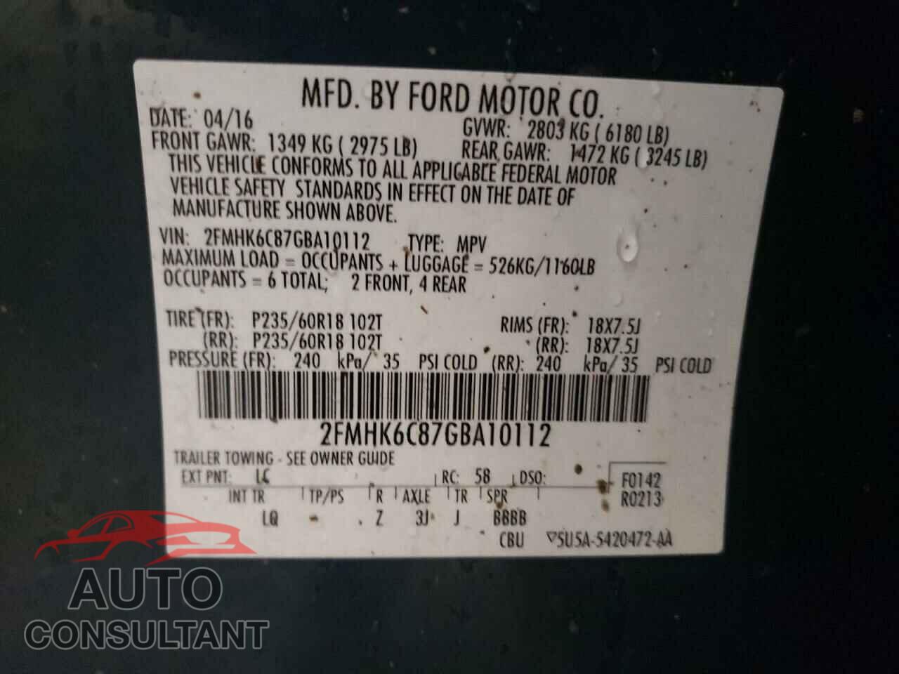 FORD FLEX 2016 - 2FMHK6C87GBA10112