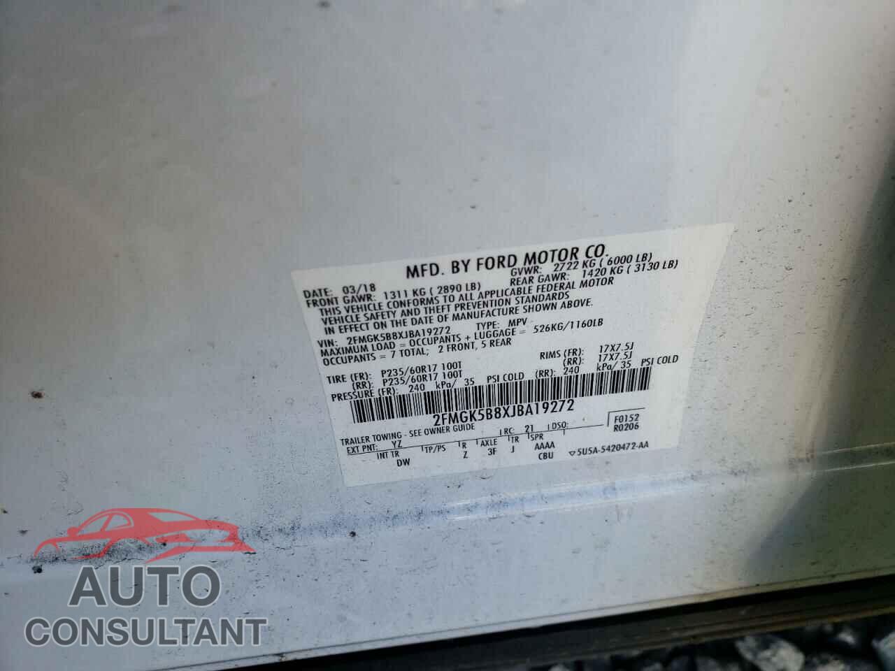 FORD FLEX 2018 - 2FMGK5B8XJBA19272