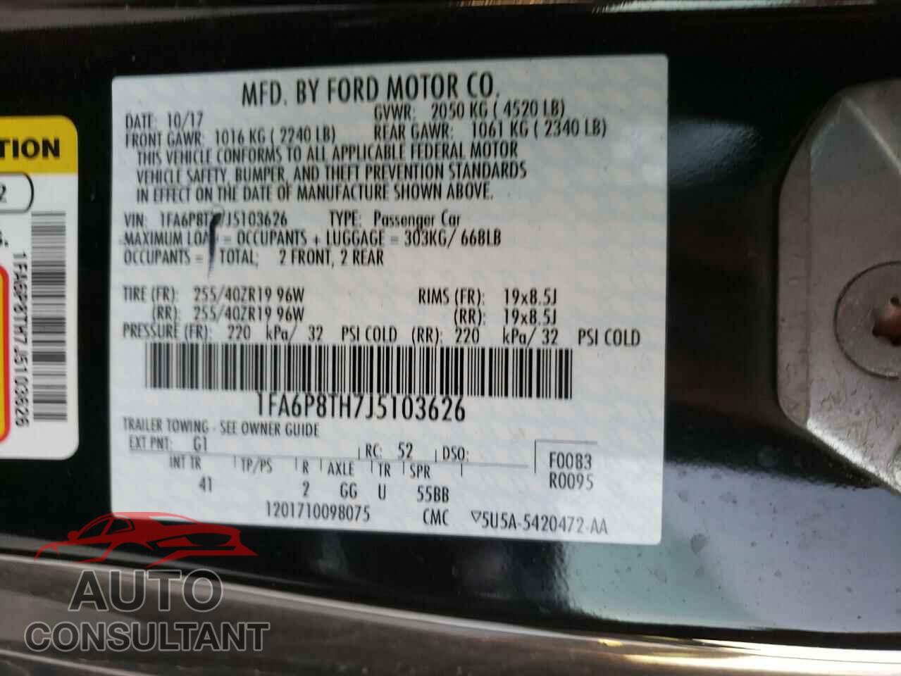FORD MUSTANG 2018 - 1FA6P8TH7J5103626