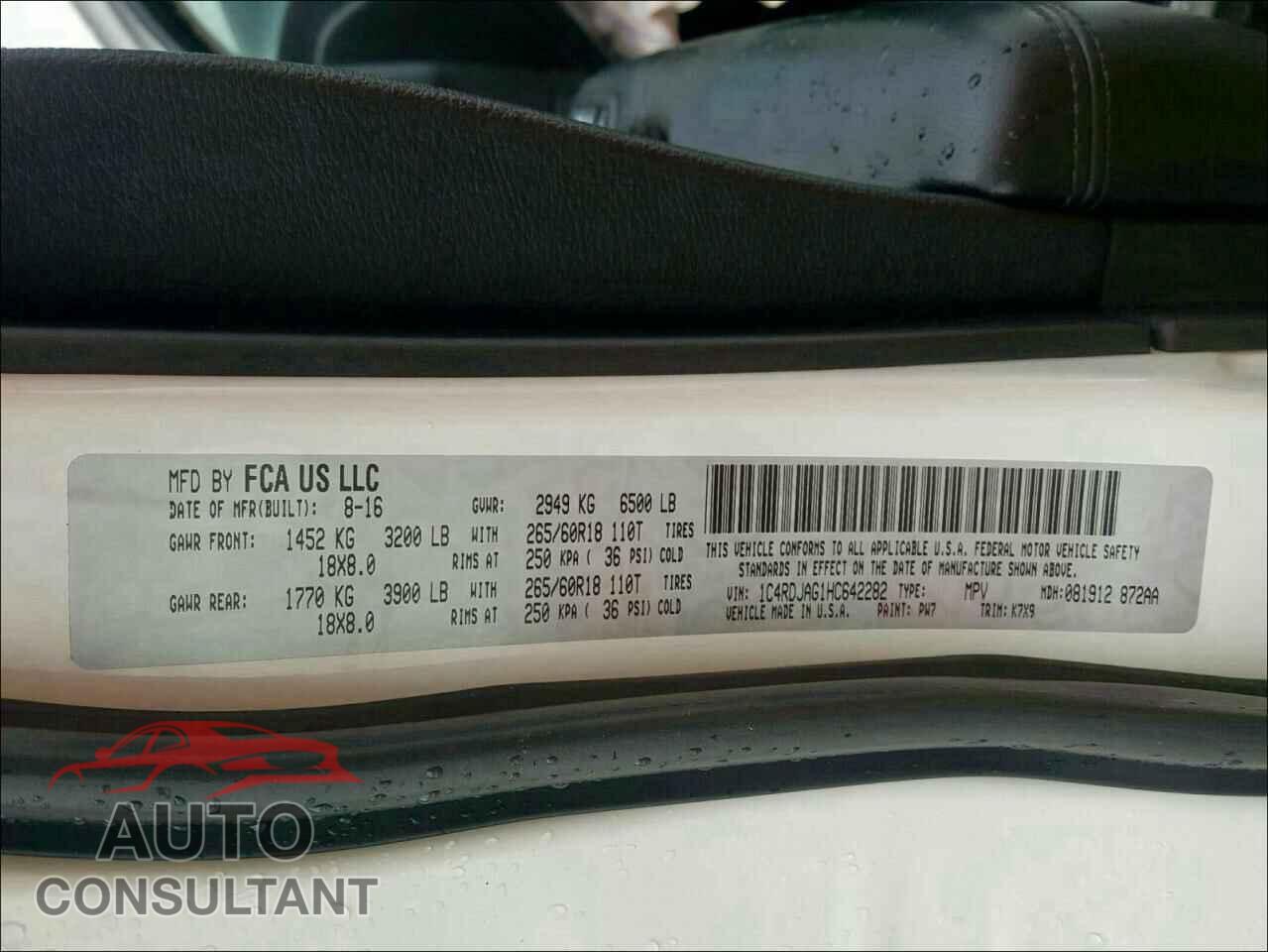 DODGE DURANGO 2017 - 1C4RDJAG1HC642282