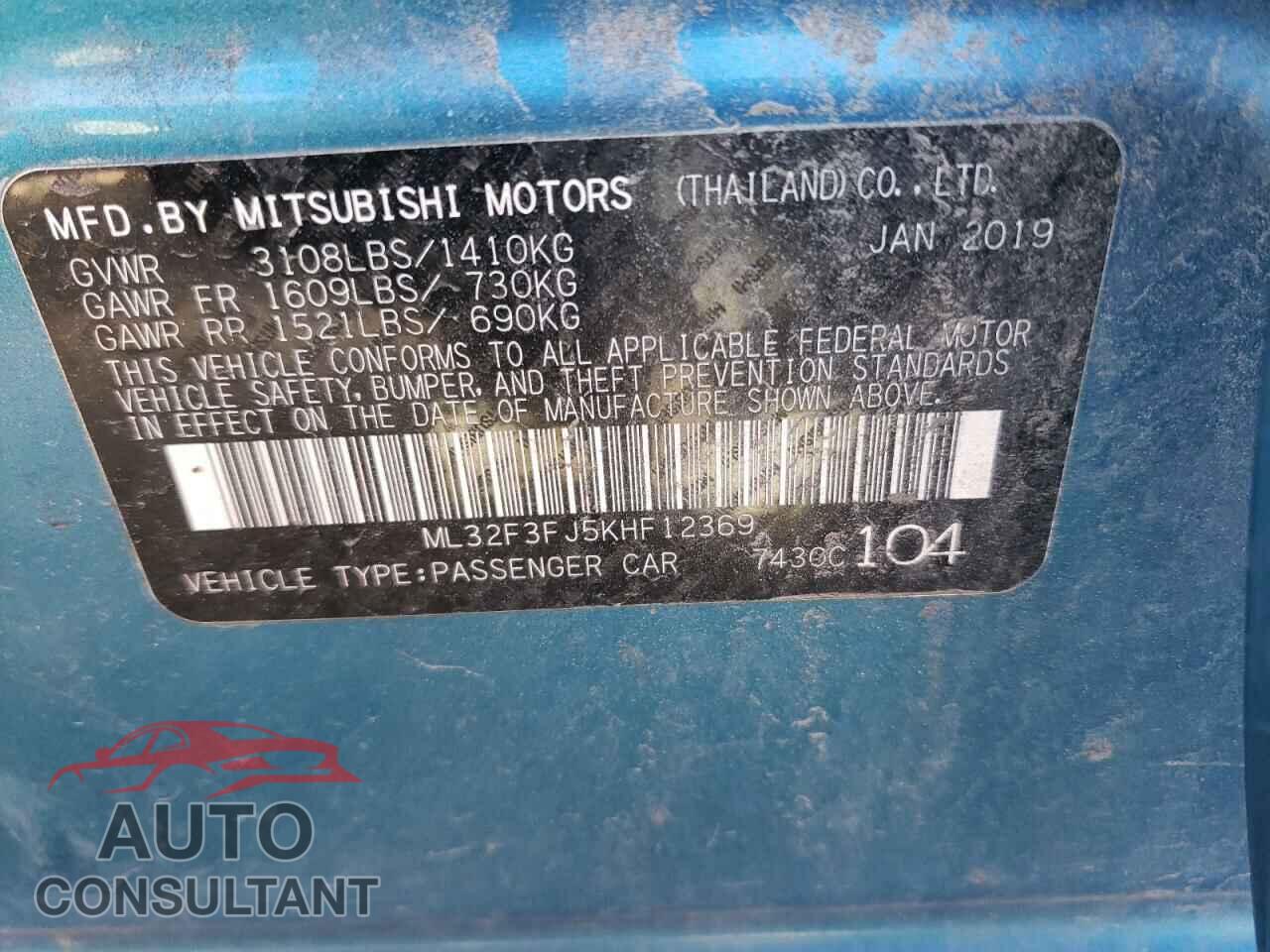 MITSUBISHI MIRAGE 2019 - ML32F3FJ5KHF12369