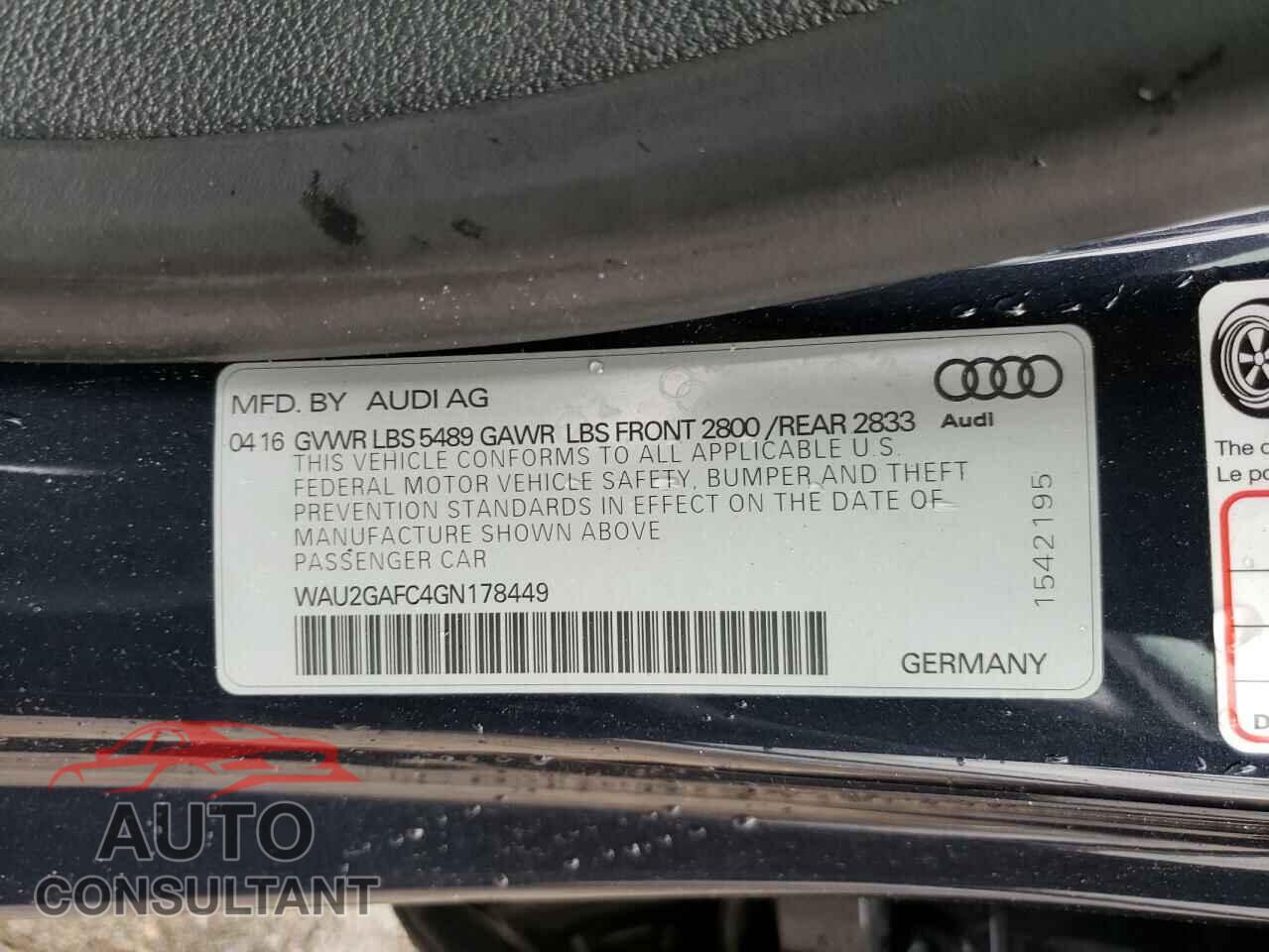 AUDI A7 2016 - WAU2GAFC4GN178449
