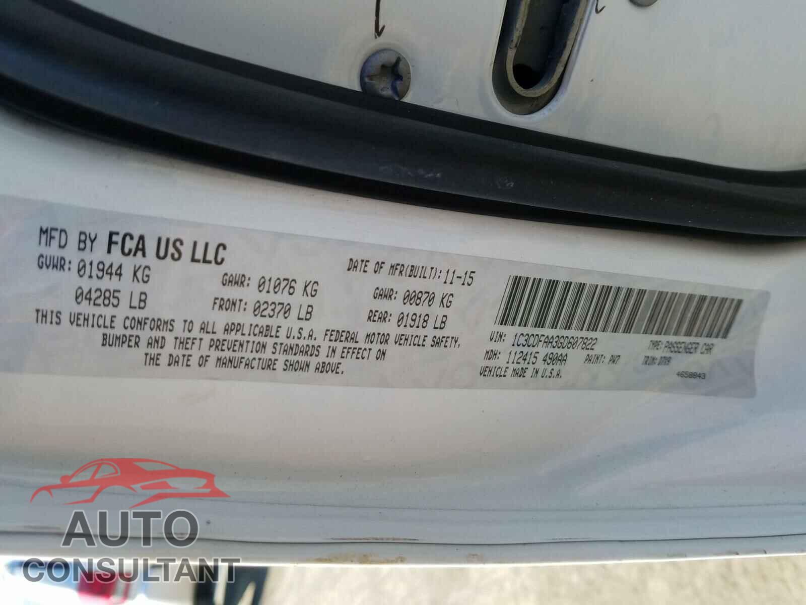 DODGE DART 2016 - 1C3CDFAA3GD607822