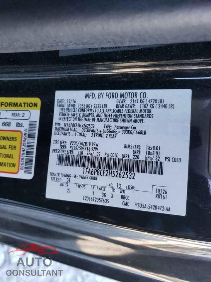 FORD MUSTANG 2017 - 1FA6P8CF2H5262532