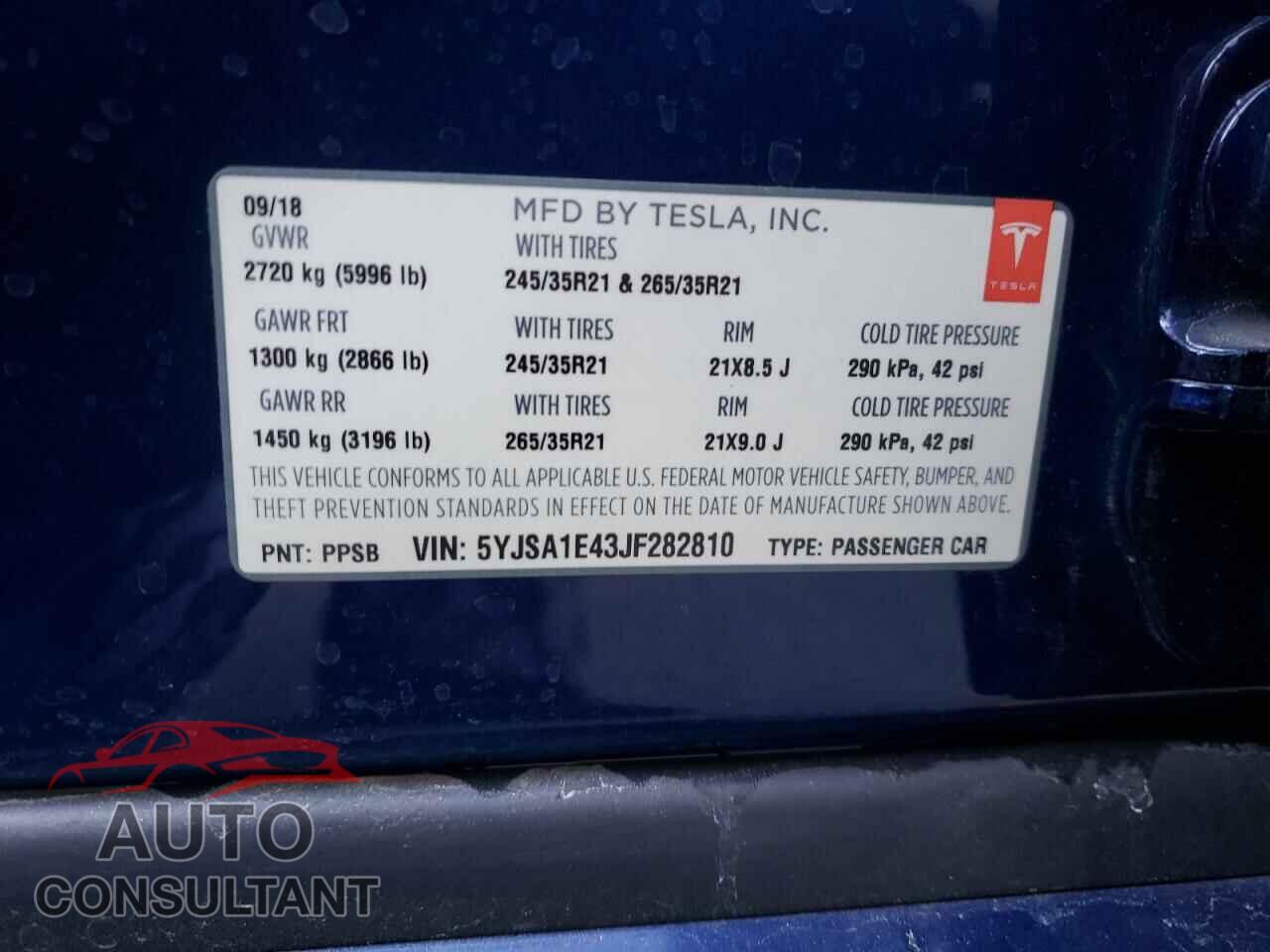 TESLA MODEL S 2018 - 5YJSA1E43JF282810