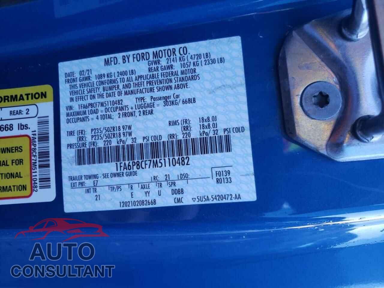FORD MUSTANG 2021 - 1FA6P8CF7M5110482