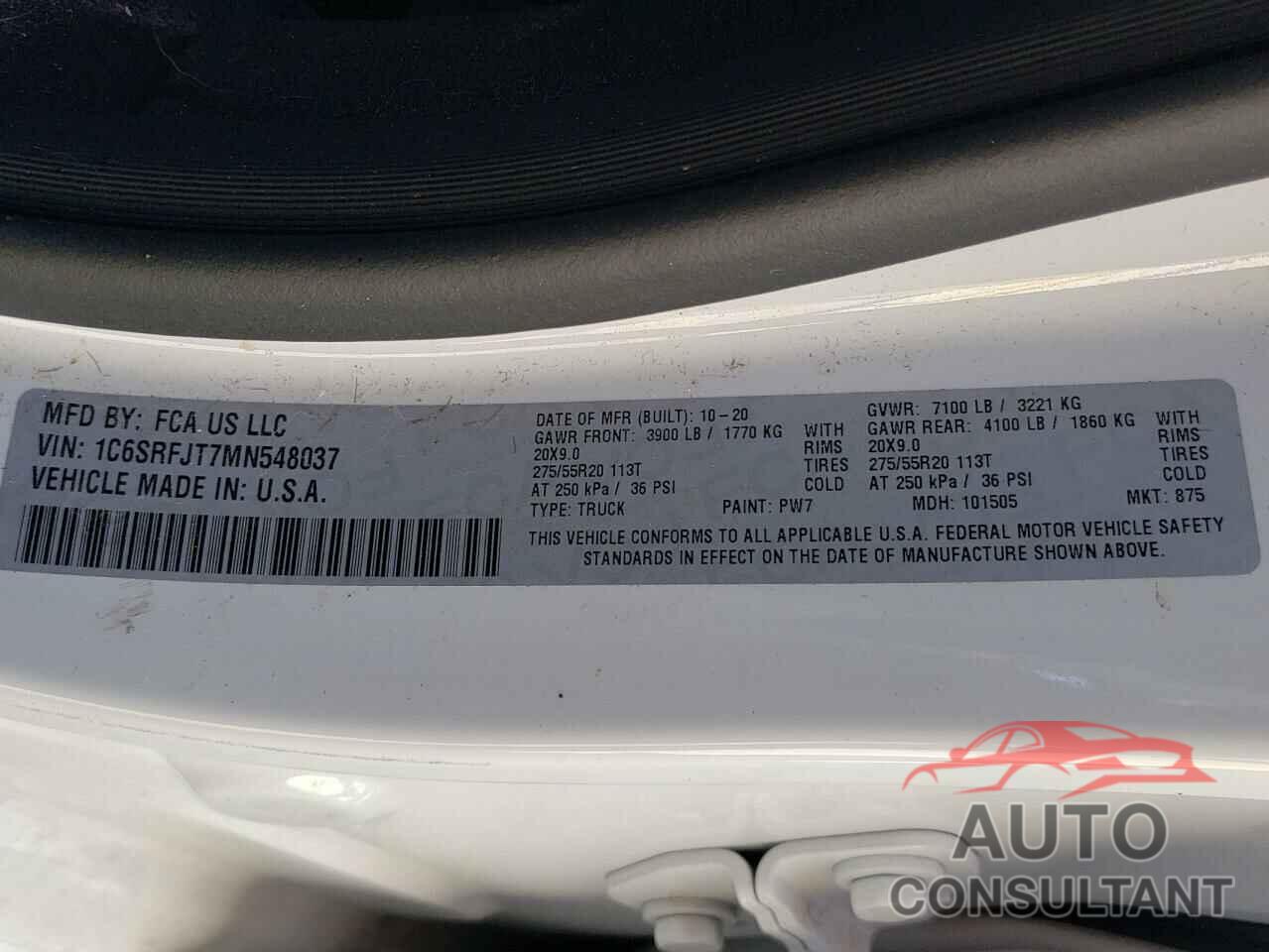 RAM 1500 2021 - 1C6SRFJT7MN548037