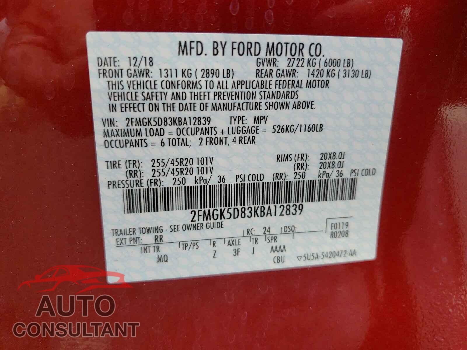 FORD FLEX 2019 - 2FMGK5D83KBA12839