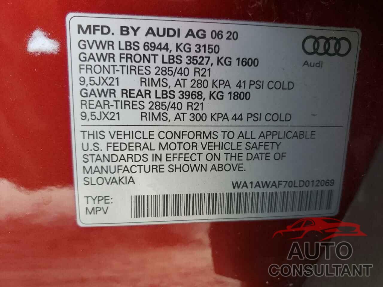 AUDI SQ7 2020 - WA1AWAF70LD012069