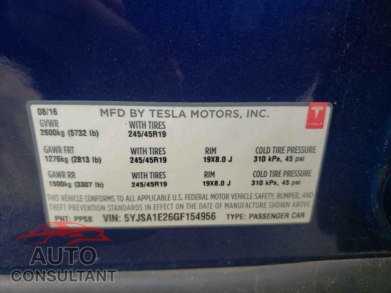 TESLA MODEL S 2016 - 5YJSA1E26GF154956
