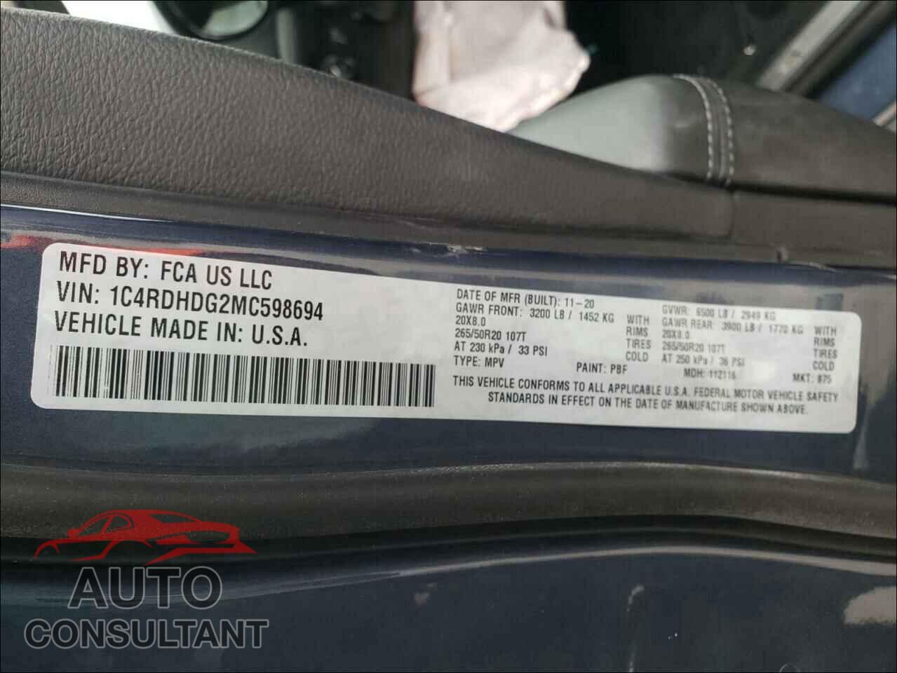DODGE DURANGO 2021 - 1C4RDHDG2MC598694