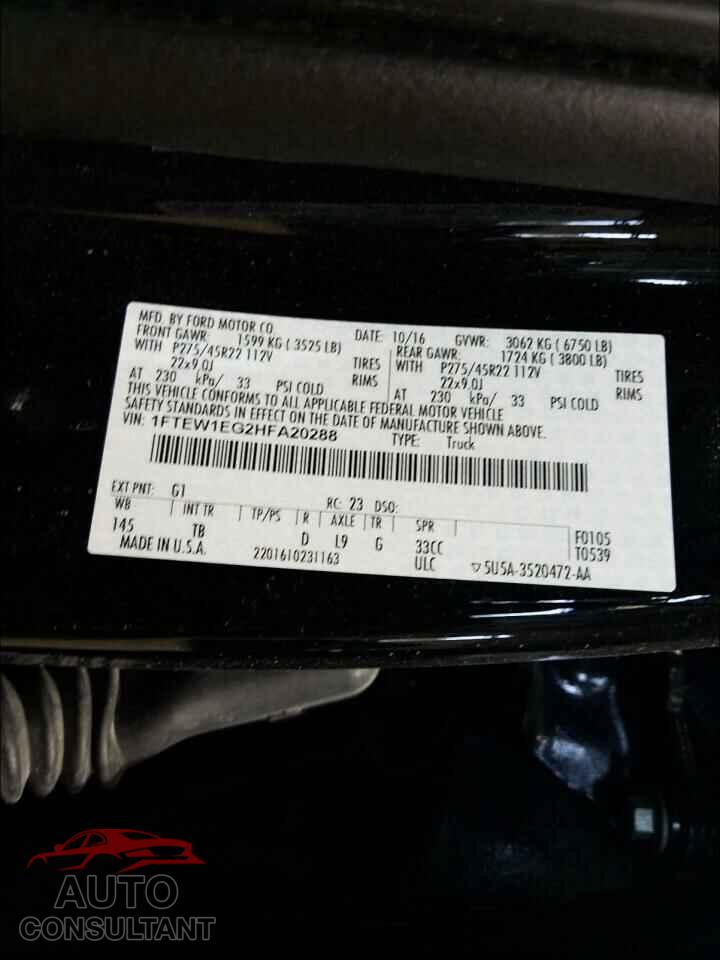 FORD F150 2017 - 1FTEW1EG2HFA20288