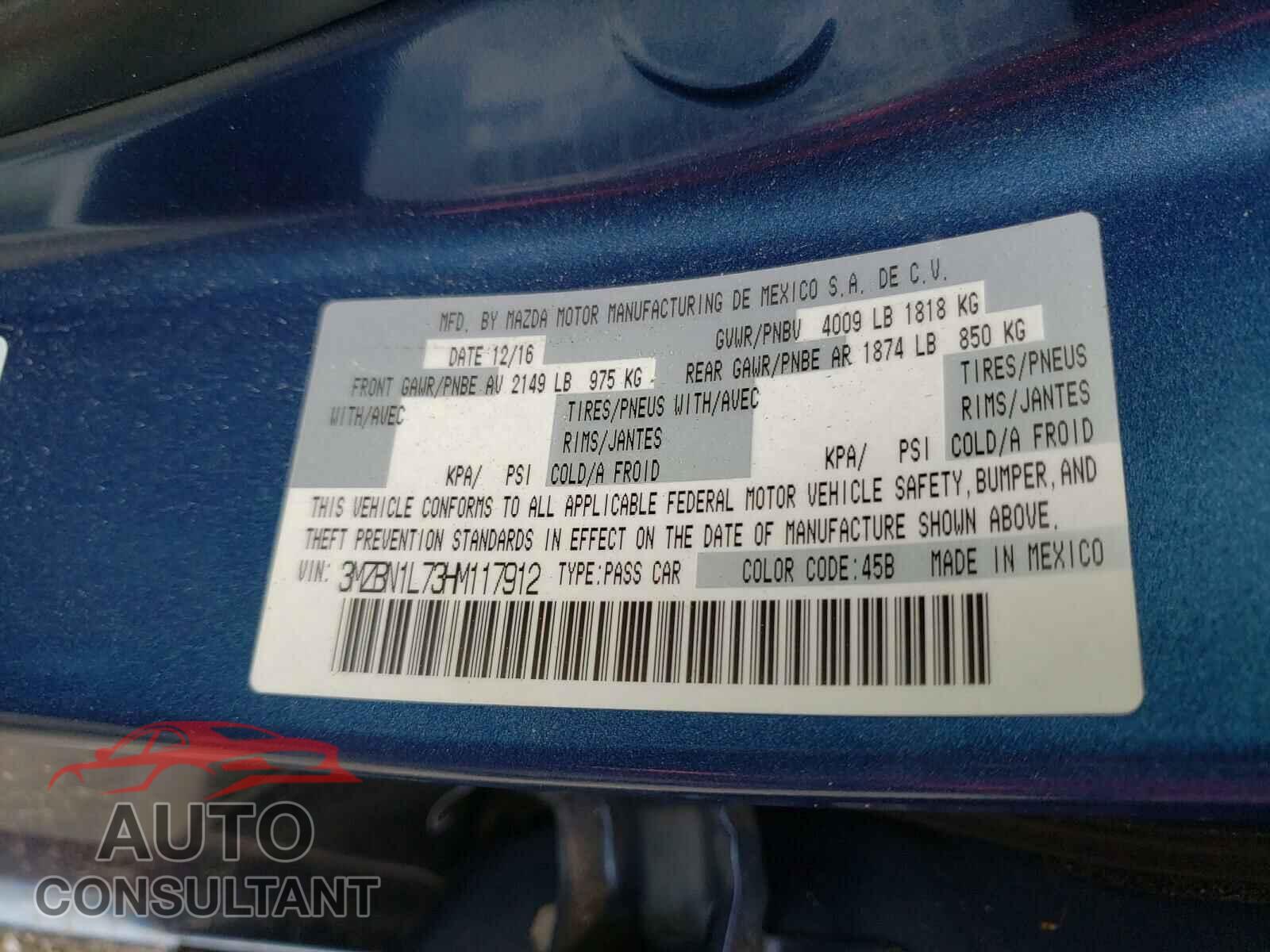 MAZDA 3 2017 - 3MZBN1L73HM117912