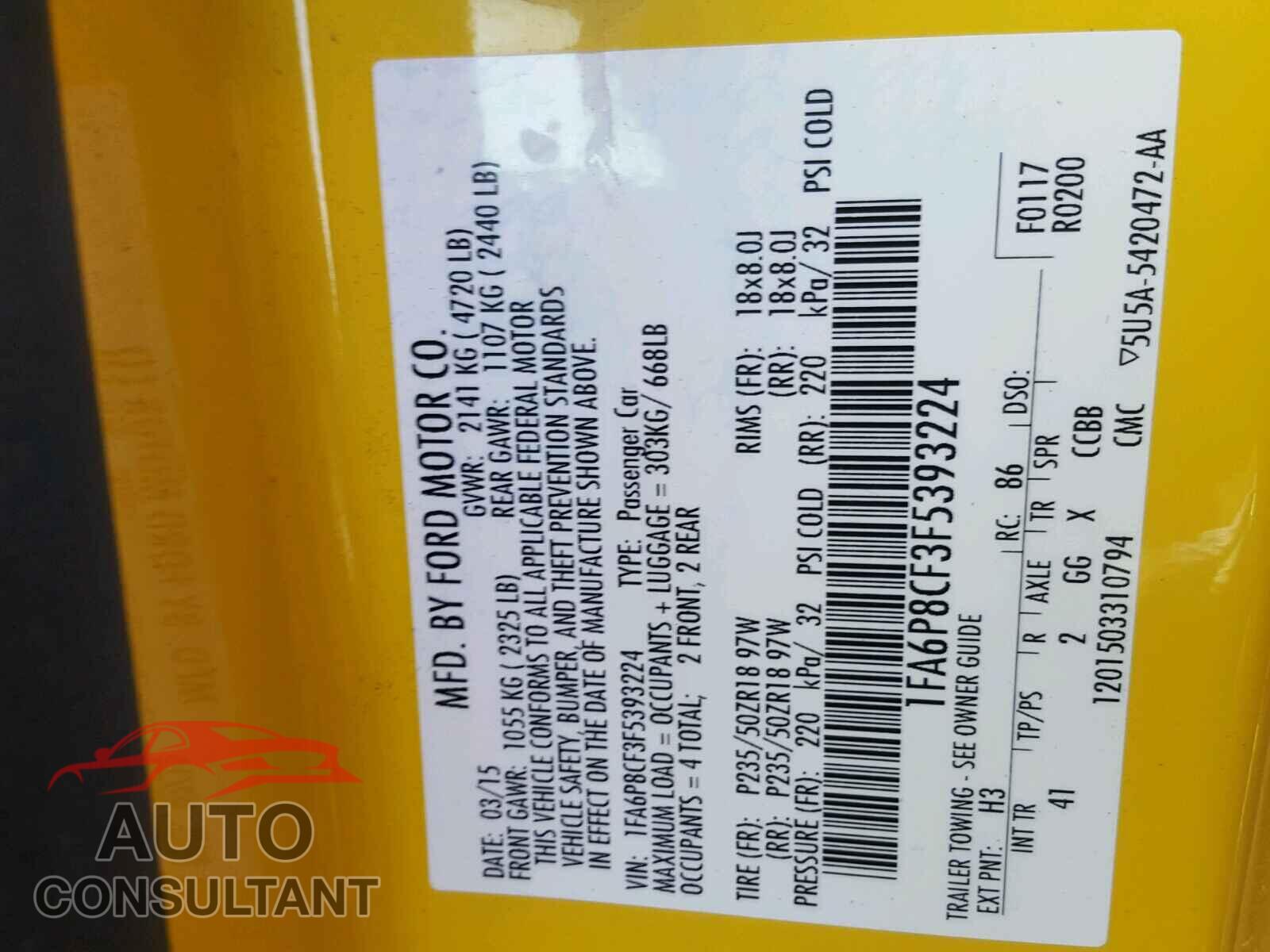 FORD MUSTANG 2015 - 1FA6P8CF3F5393224