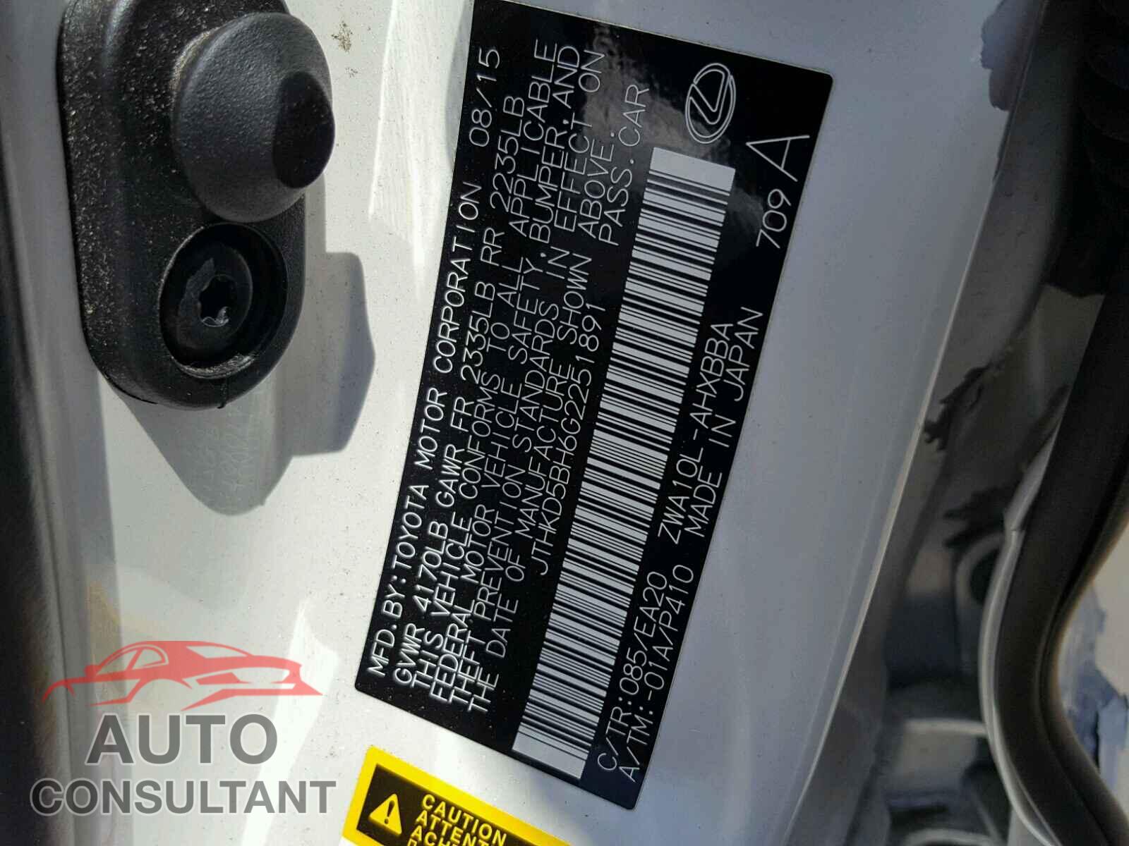 LEXUS CT 200 2016 - JTHKD5BH6G2251891