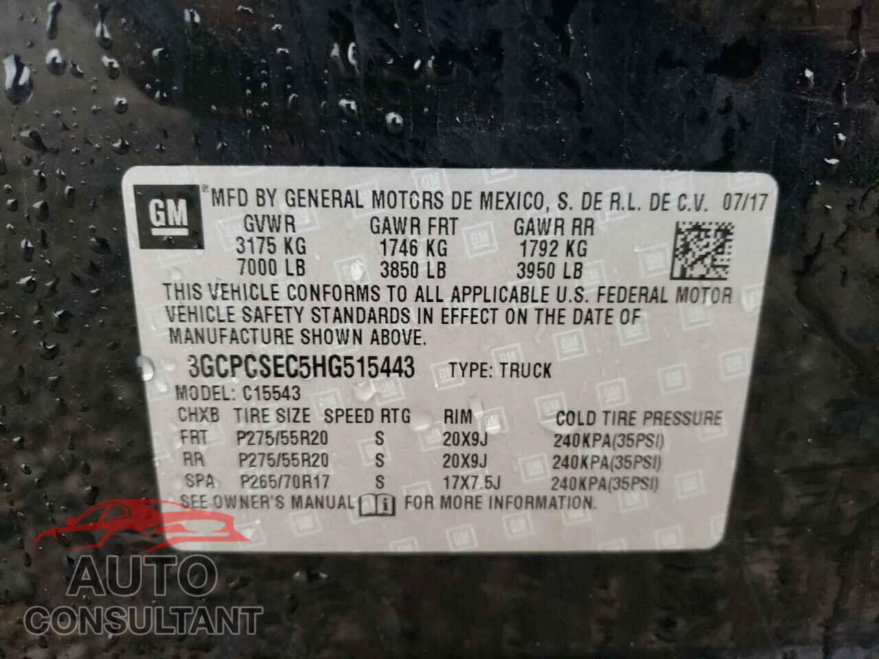 CHEVROLET SILVERADO 2017 - 3GCPCSEC5HG515443