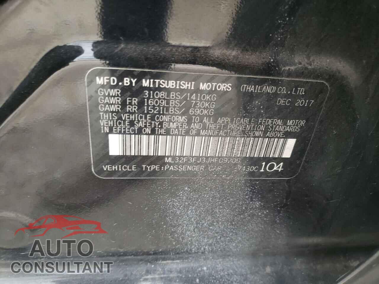 MITSUBISHI MIRAGE 2018 - ML32F3FJ3JHF09209