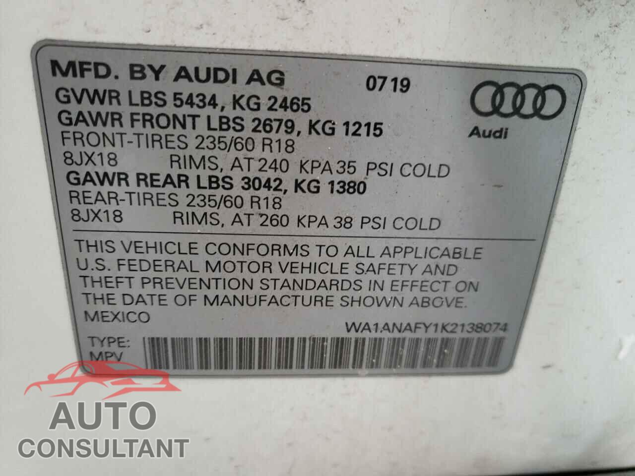 AUDI Q5 2019 - WA1ANAFY1K2138074