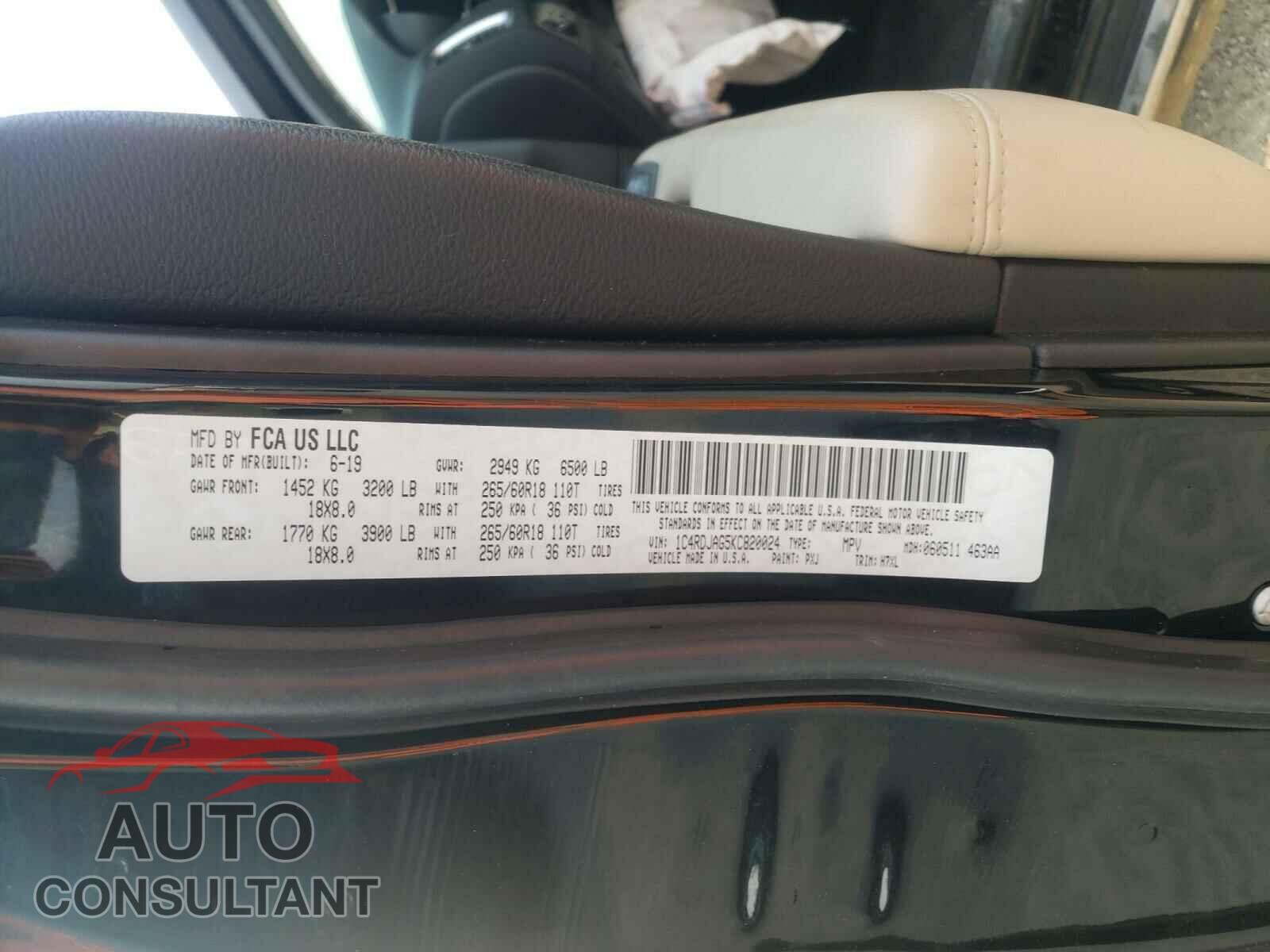 DODGE DURANGO 2019 - 1C4RDJAG5KC820024