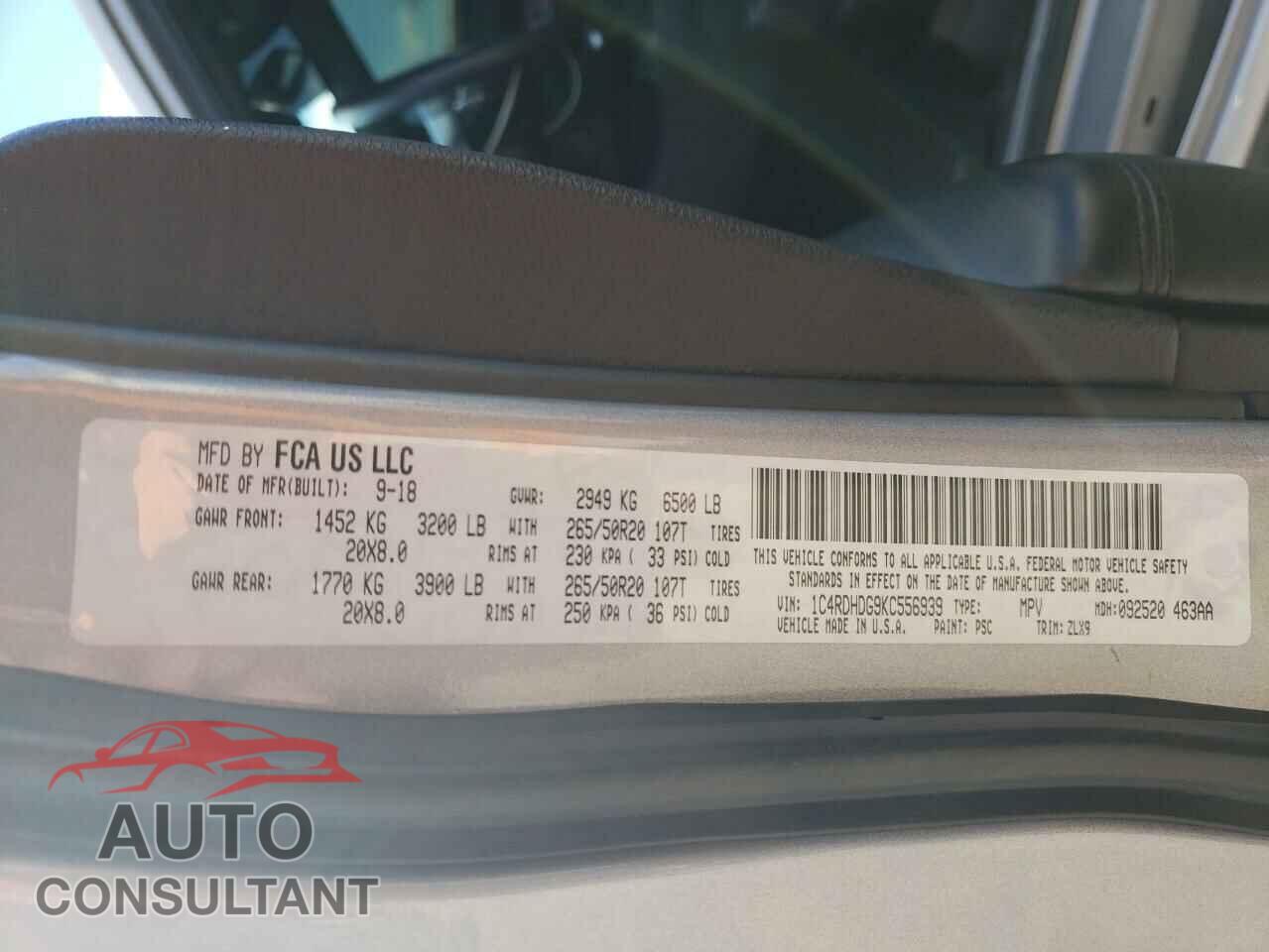 DODGE DURANGO 2019 - 1C4RDHDG9KC556939
