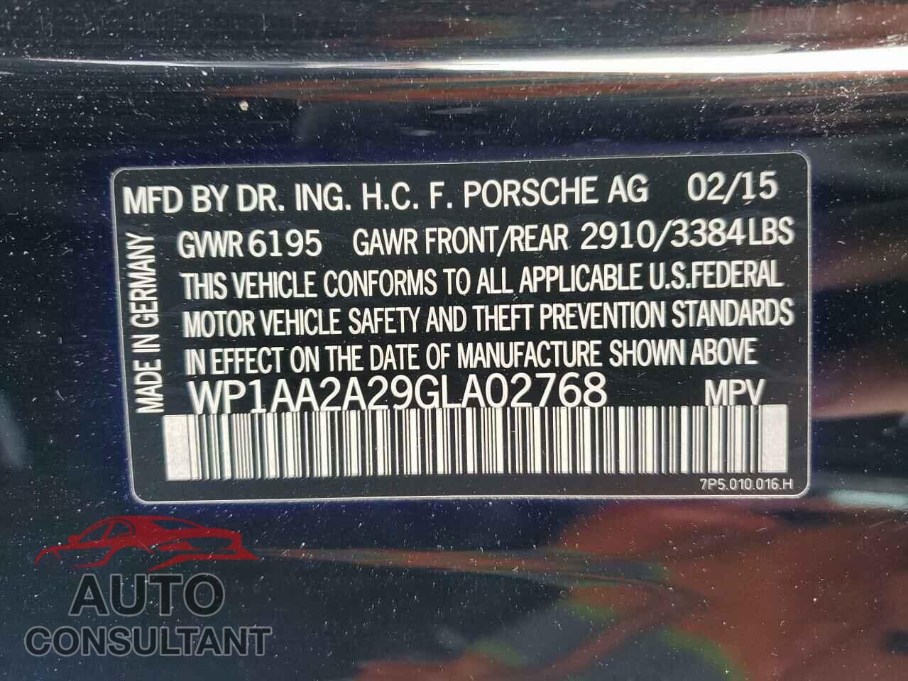PORSCHE CAYENNE 2016 - WP1AA2A29GLA02768