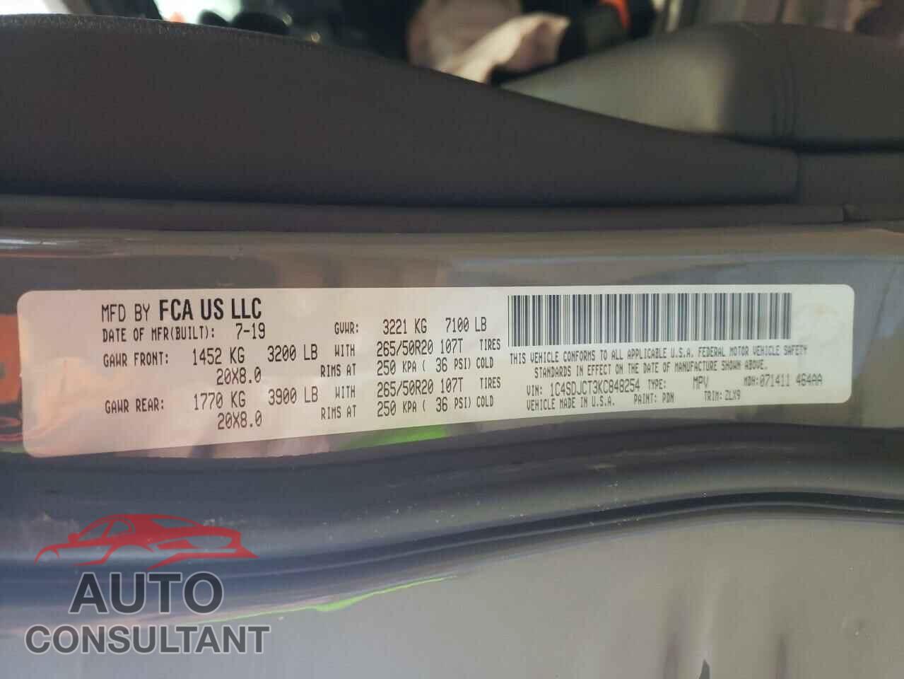 DODGE DURANGO 2019 - 1C4SDJCT3KC848254