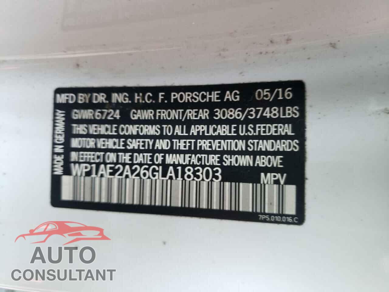 PORSCHE CAYENNE 2016 - WP1AE2A26GLA18303