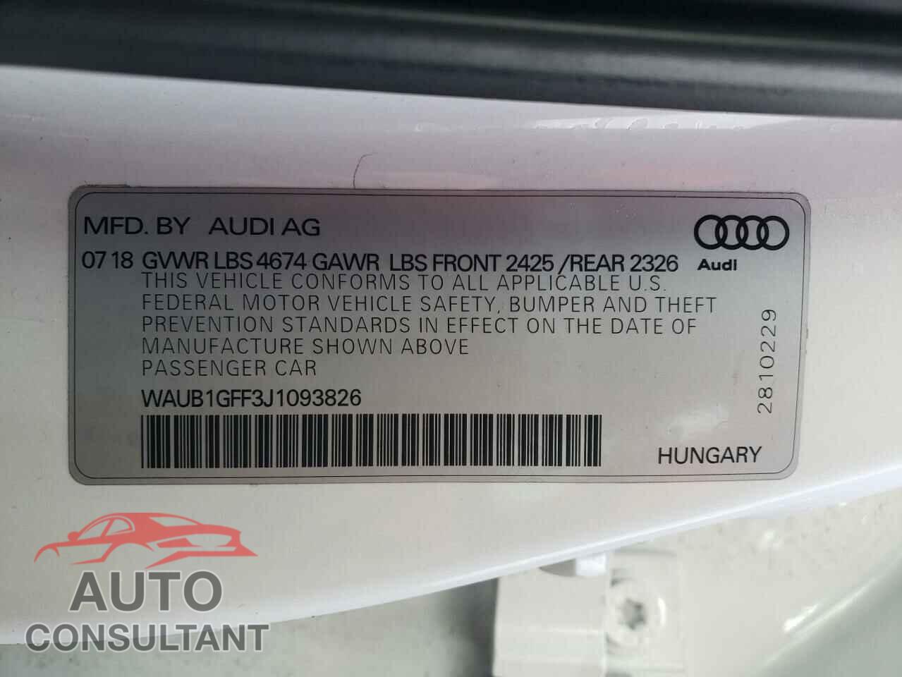 AUDI S3 2018 - WAUB1GFF3J1093826