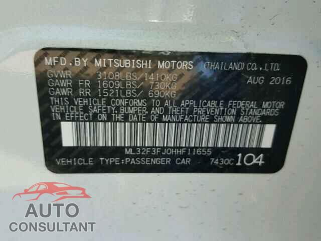 MITSUBISHI MIRAGE 2017 - ML32F3FJ0HHF11655