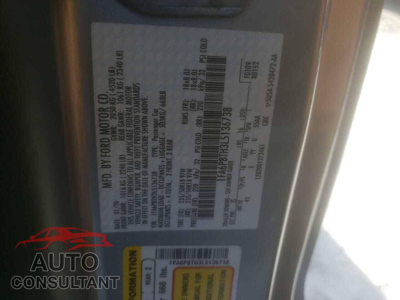 FORD MUSTANG 2020 - 1FA6P8TH3L5136738