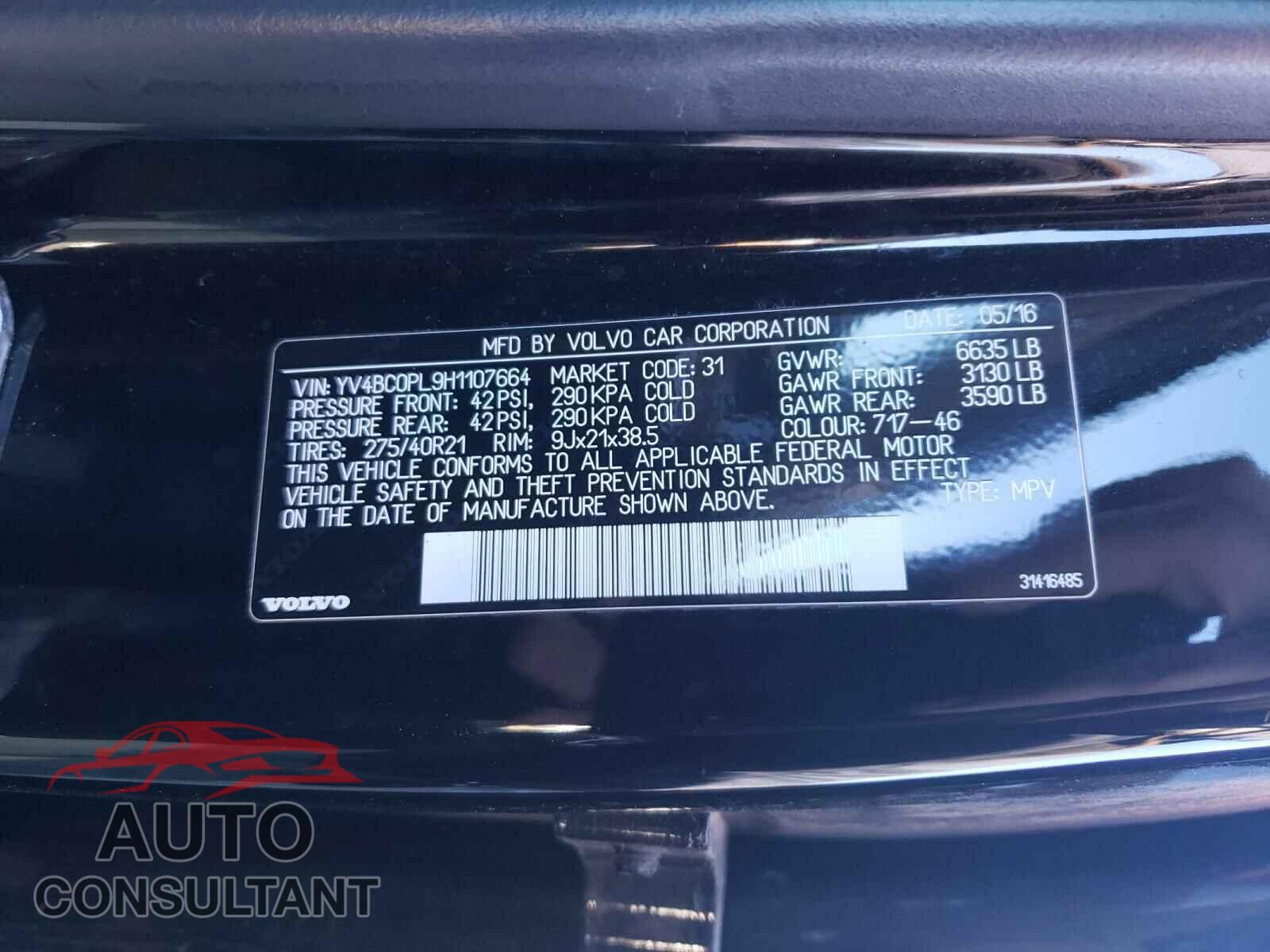 VOLVO XC90 2017 - YV4BC0PL9H1107664