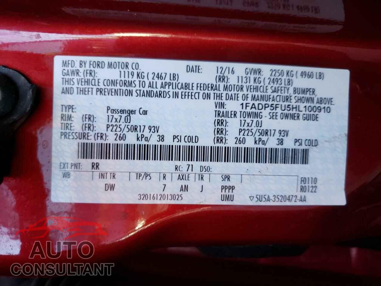 FORD CMAX 2017 - 1FADP5FU5HL100910