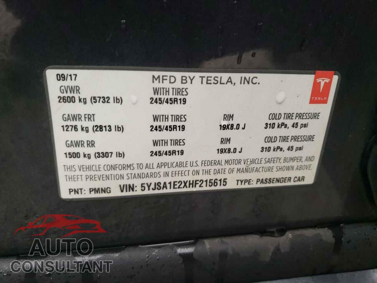TESLA MODEL S 2017 - 5YJSA1E2XHF215615