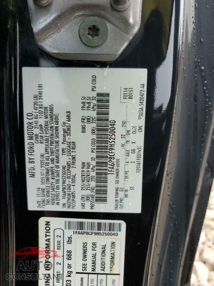 FORD MUSTANG 2017 - 1FA6P8CF9H5250040
