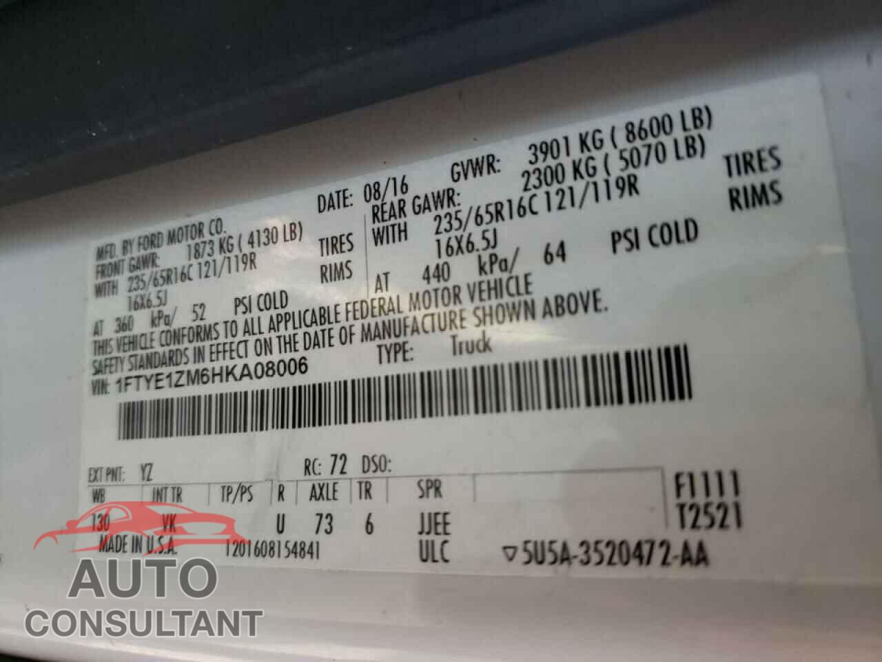 FORD TRANSIT CO 2017 - 1FTYE1ZM6HKA08006