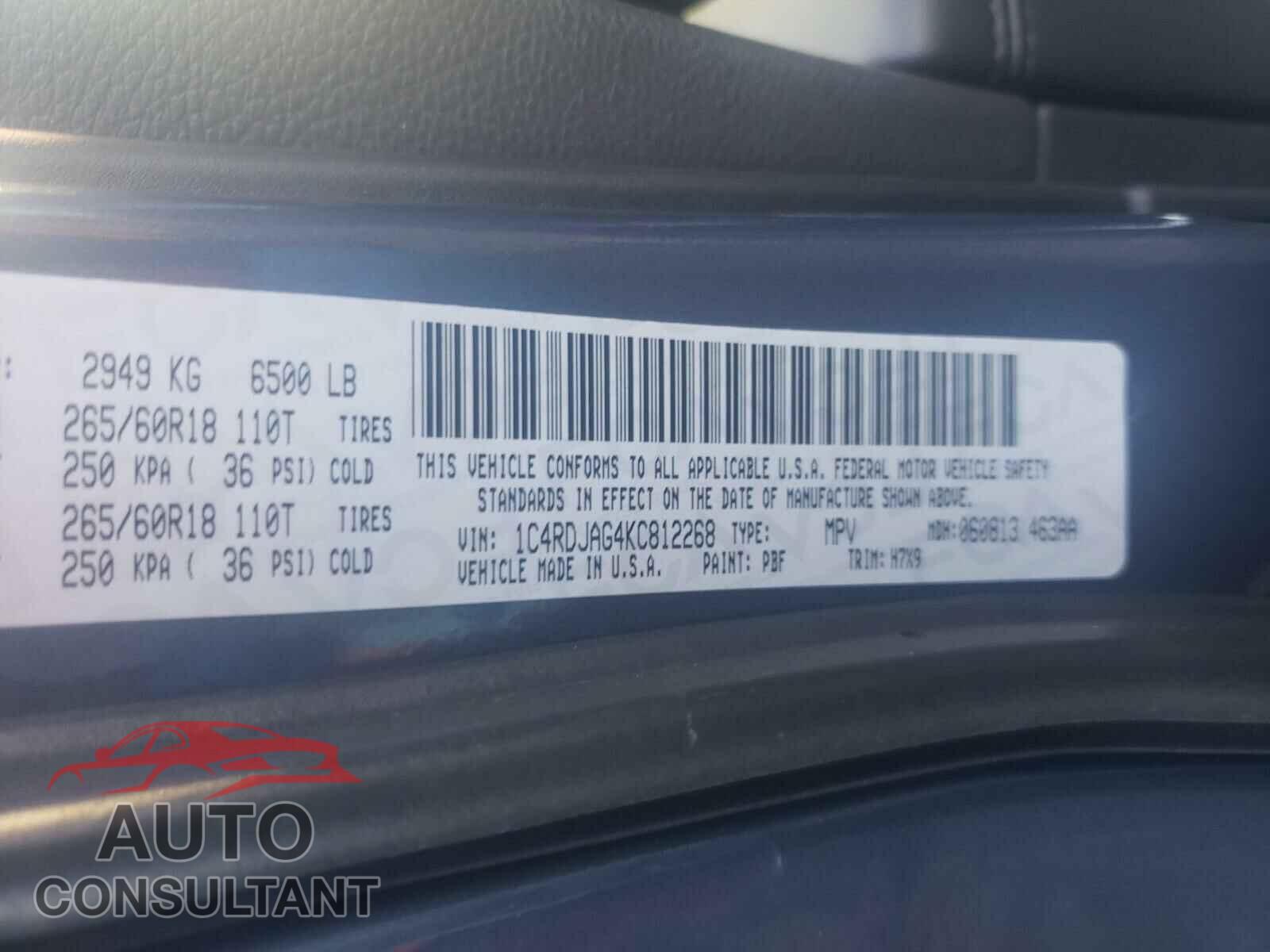 DODGE DURANGO 2019 - 1C4RDJAG4KC812268