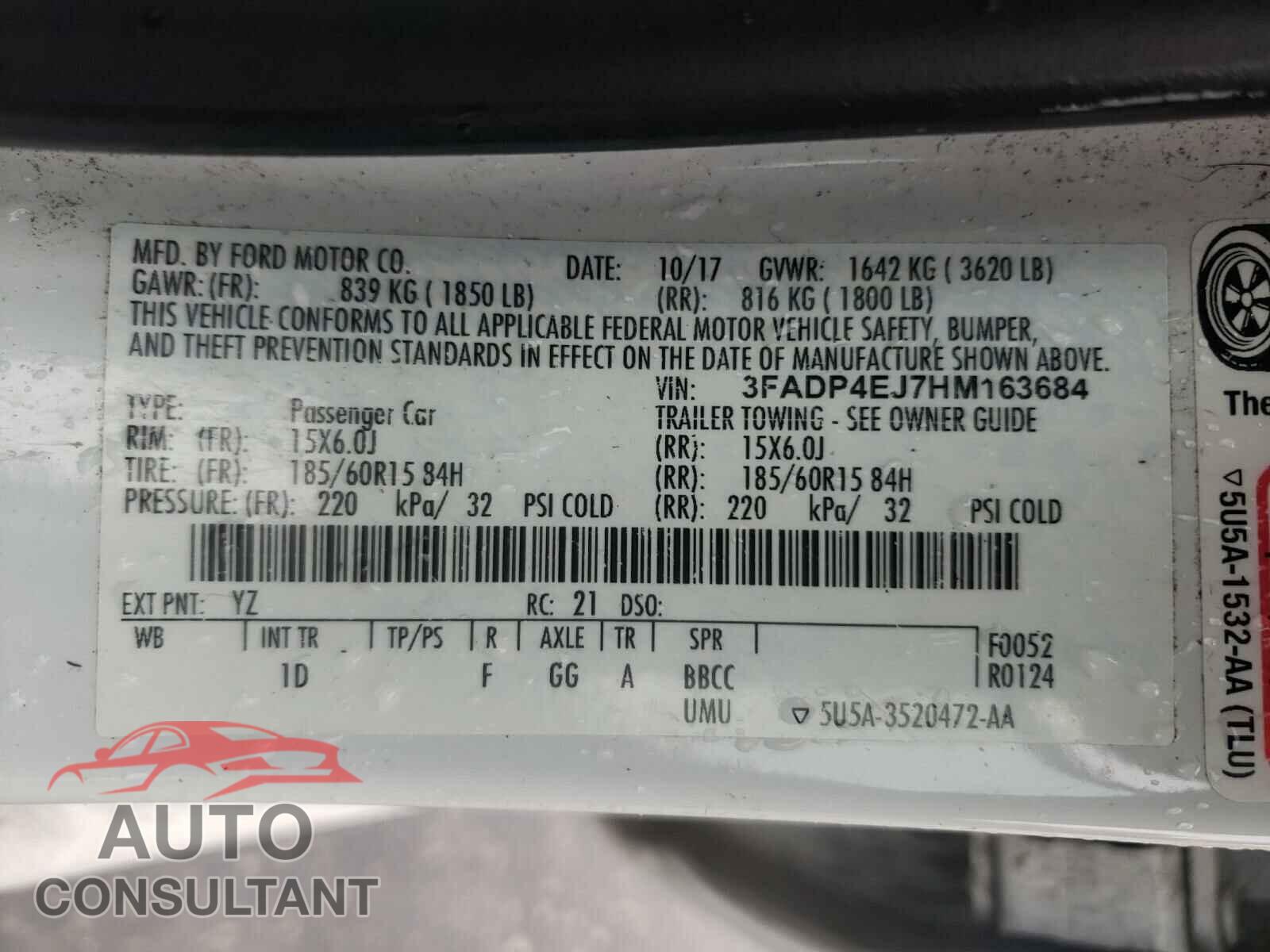 FORD FIESTA 2017 - 3FADP4EJ7HM163684