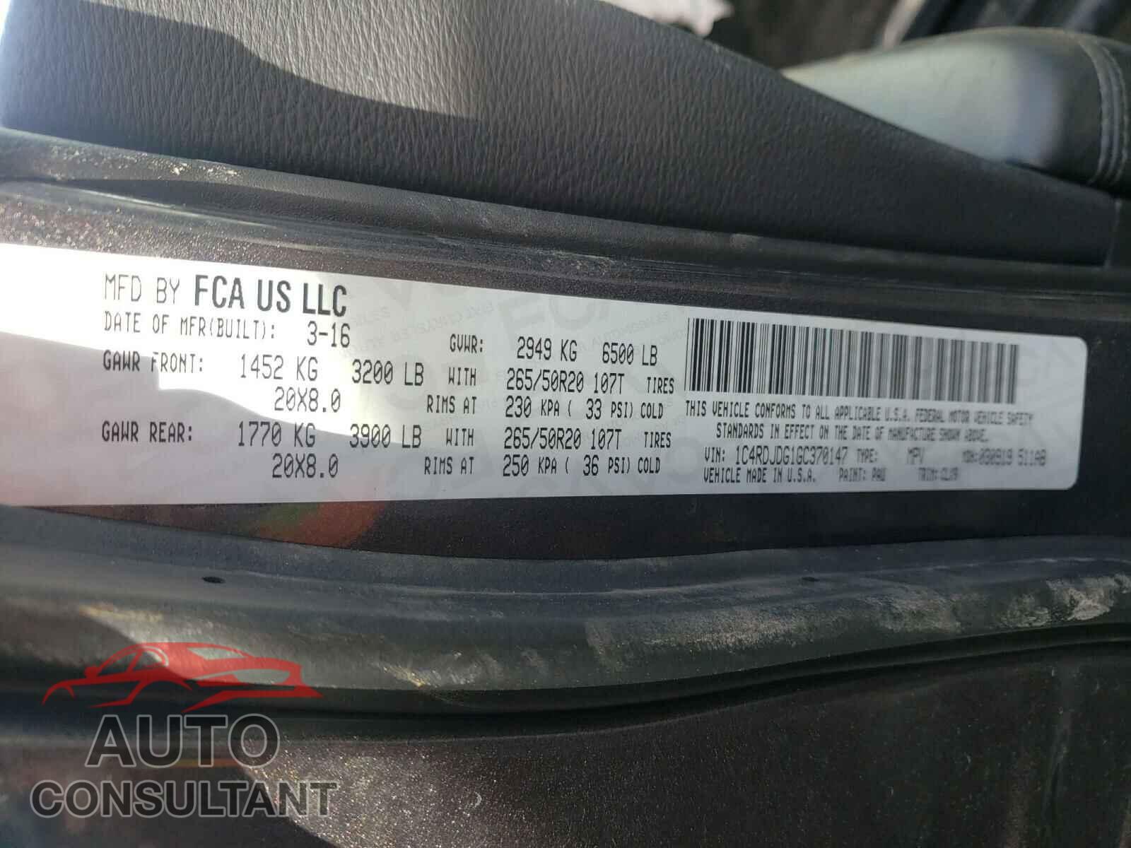DODGE DURANGO 2016 - 1C4RDJDG1GC370147