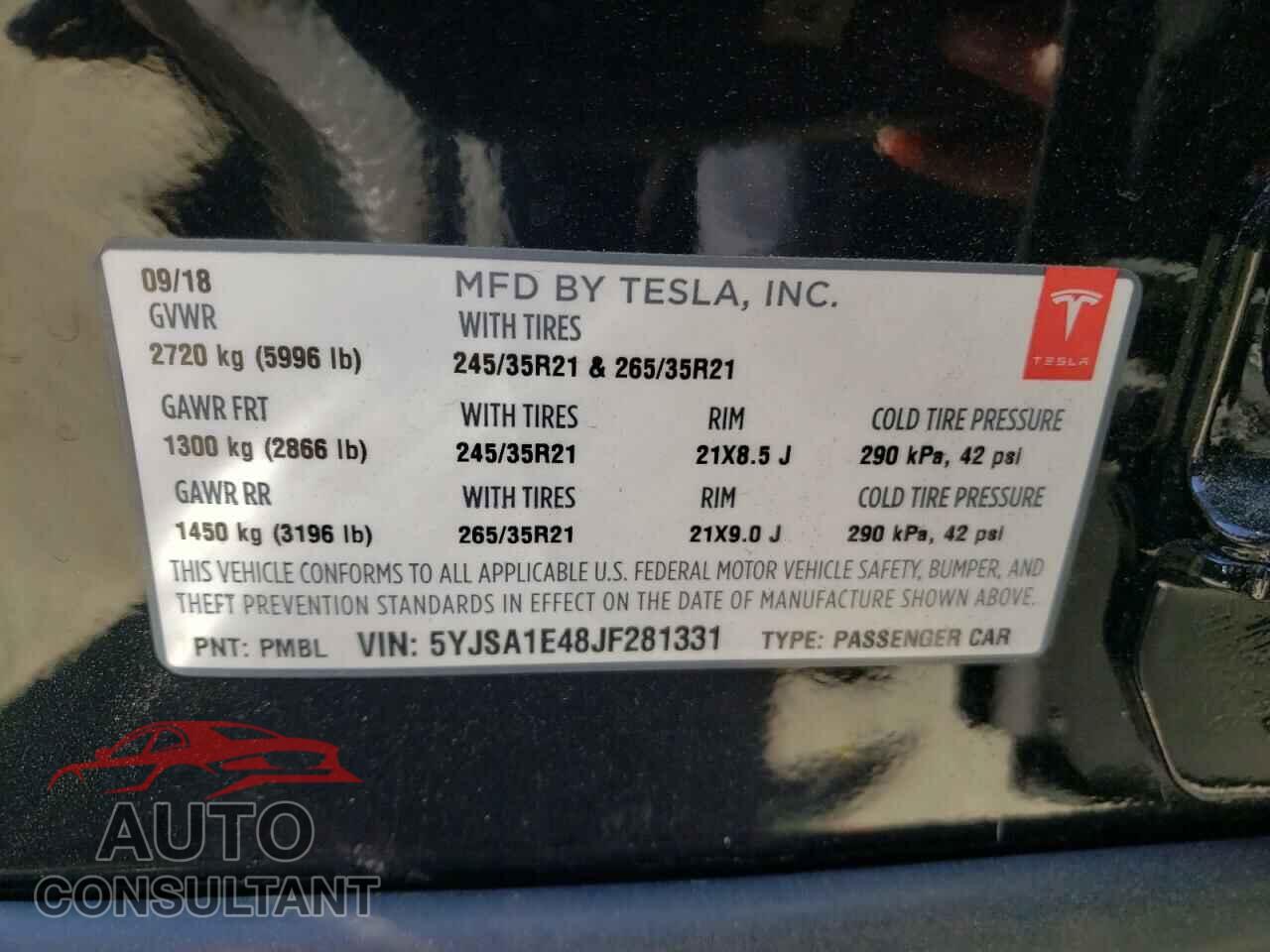 TESLA MODEL S 2018 - 5YJSA1E48JF281331