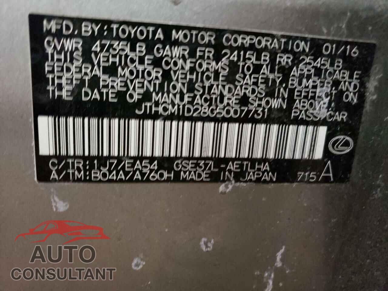 LEXUS IS 2016 - JTHCM1D28G5007731