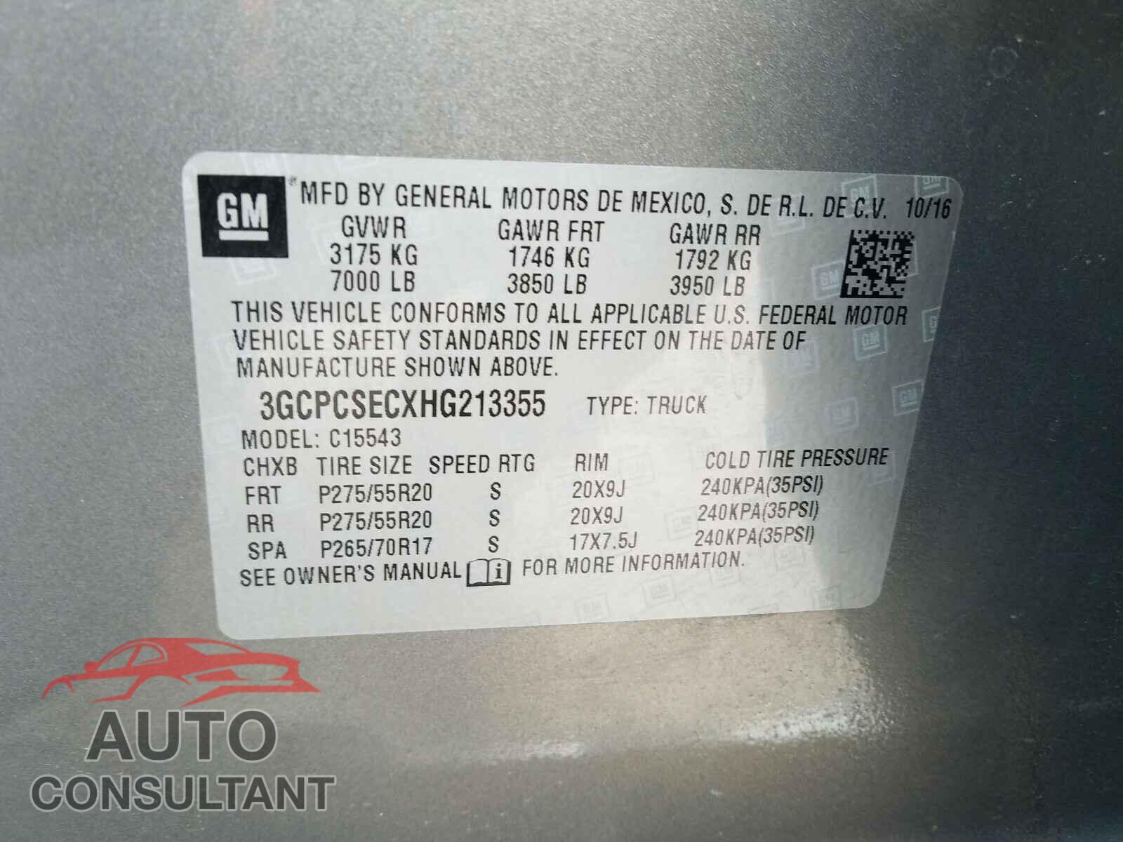 CHEVROLET SILVERADO 2017 - 3GCPCSECXHG213355