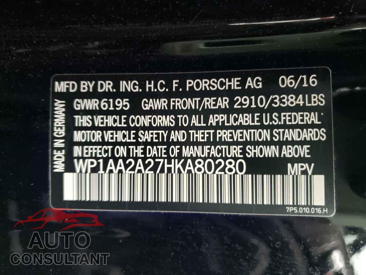 PORSCHE CAYENNE 2017 - WP1AA2A27HKA80280