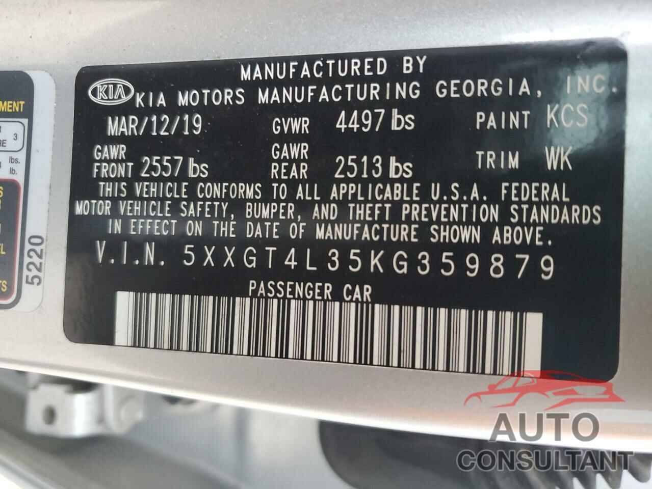 KIA OPTIMA 2019 - 5XXGT4L35KG359879