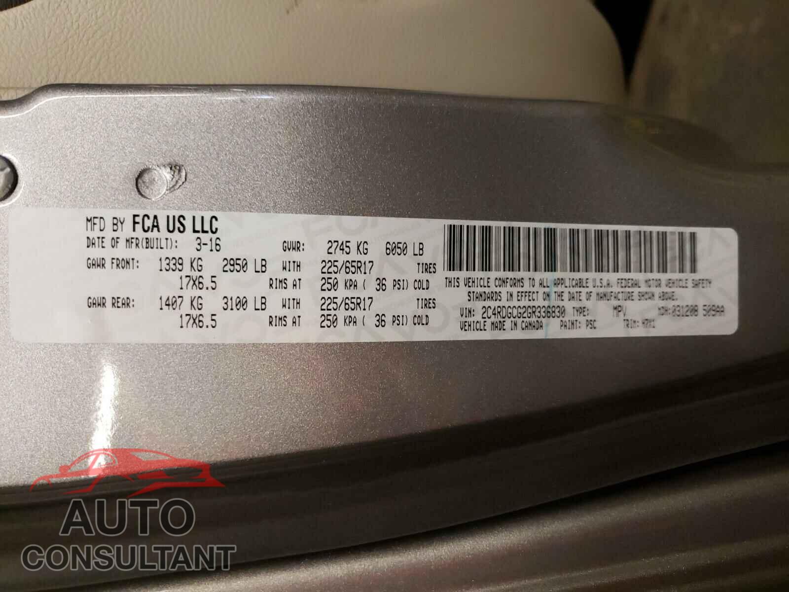 DODGE GRAND CARA 2016 - 2C4RDGCG2GR336830
