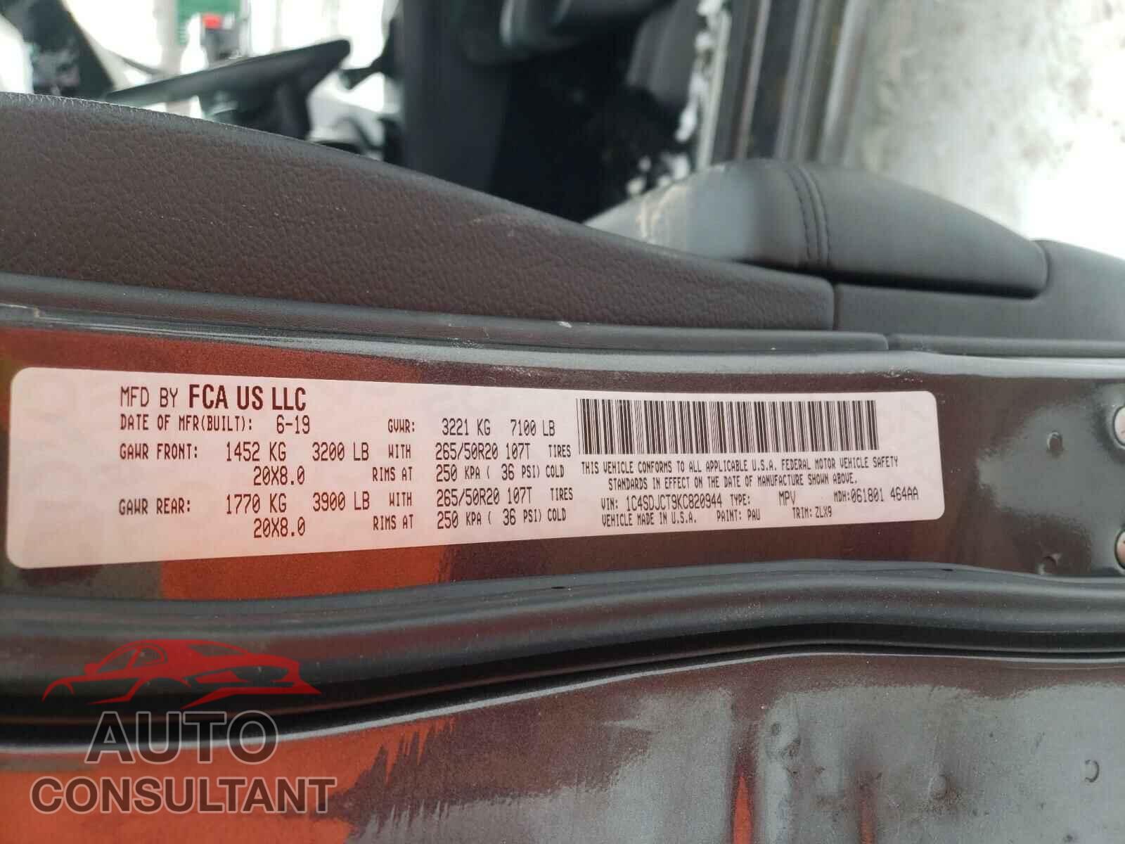 DODGE DURANGO 2019 - 1C4SDJCT9KC820944