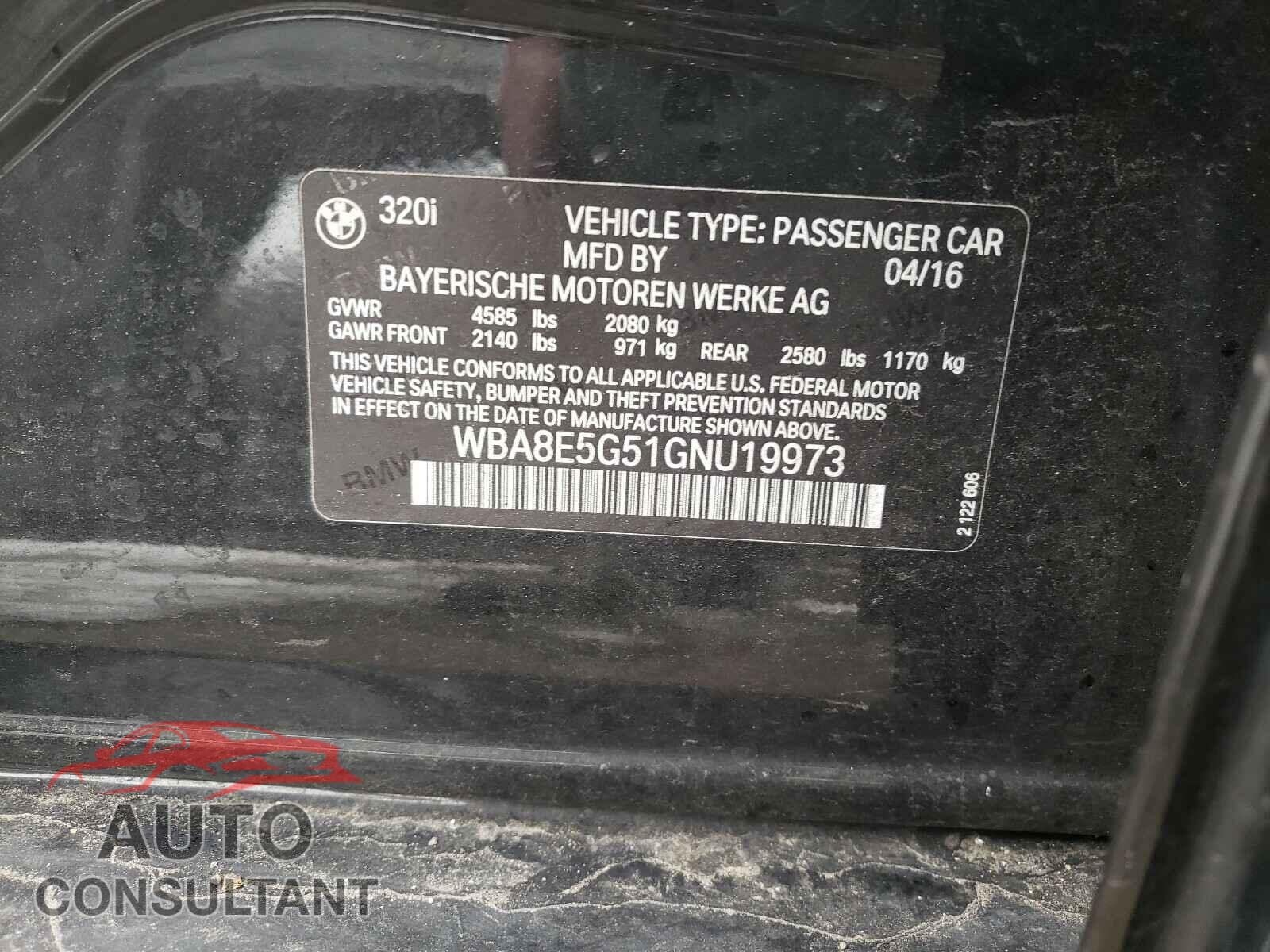 BMW 3 SERIES 2016 - WBA8E5G51GNU19973