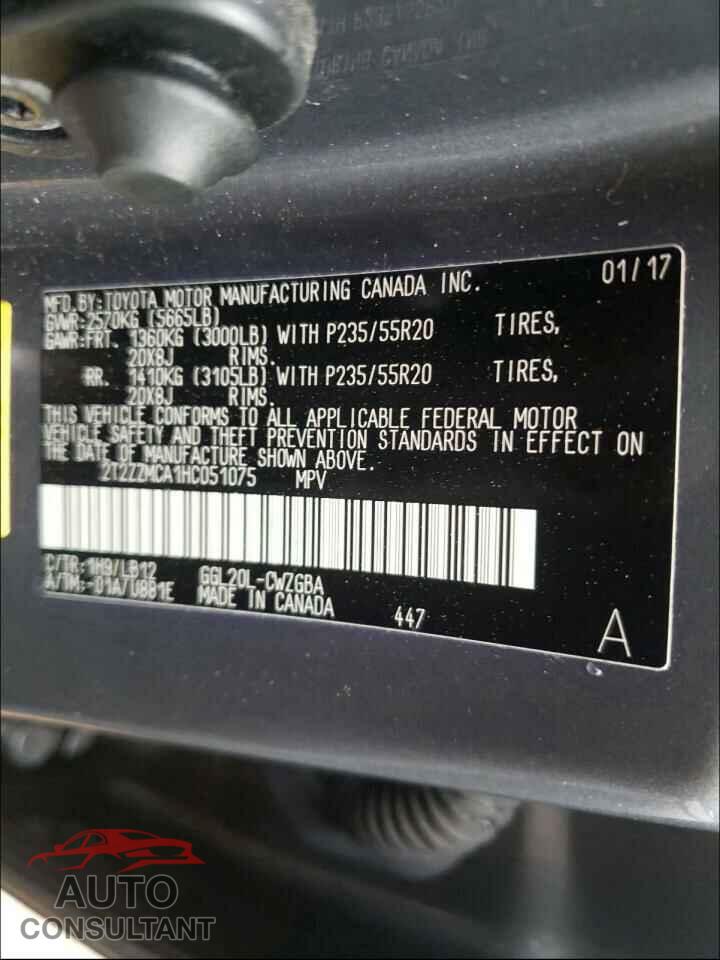LEXUS RX350 2017 - 2T2ZZMCA1HC051075