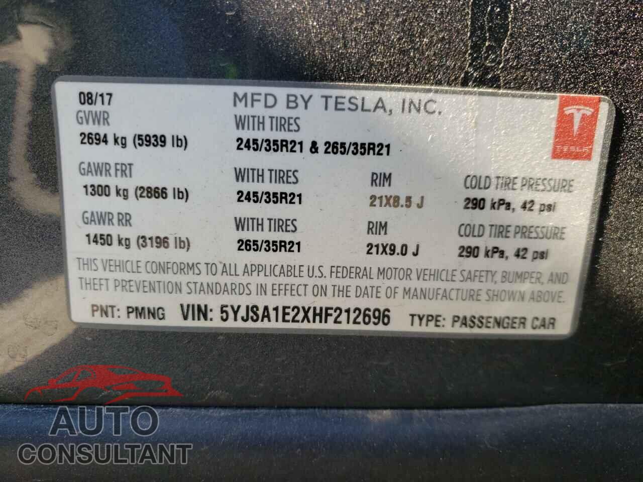 TESLA MODEL S 2017 - 5YJSA1E2XHF212696
