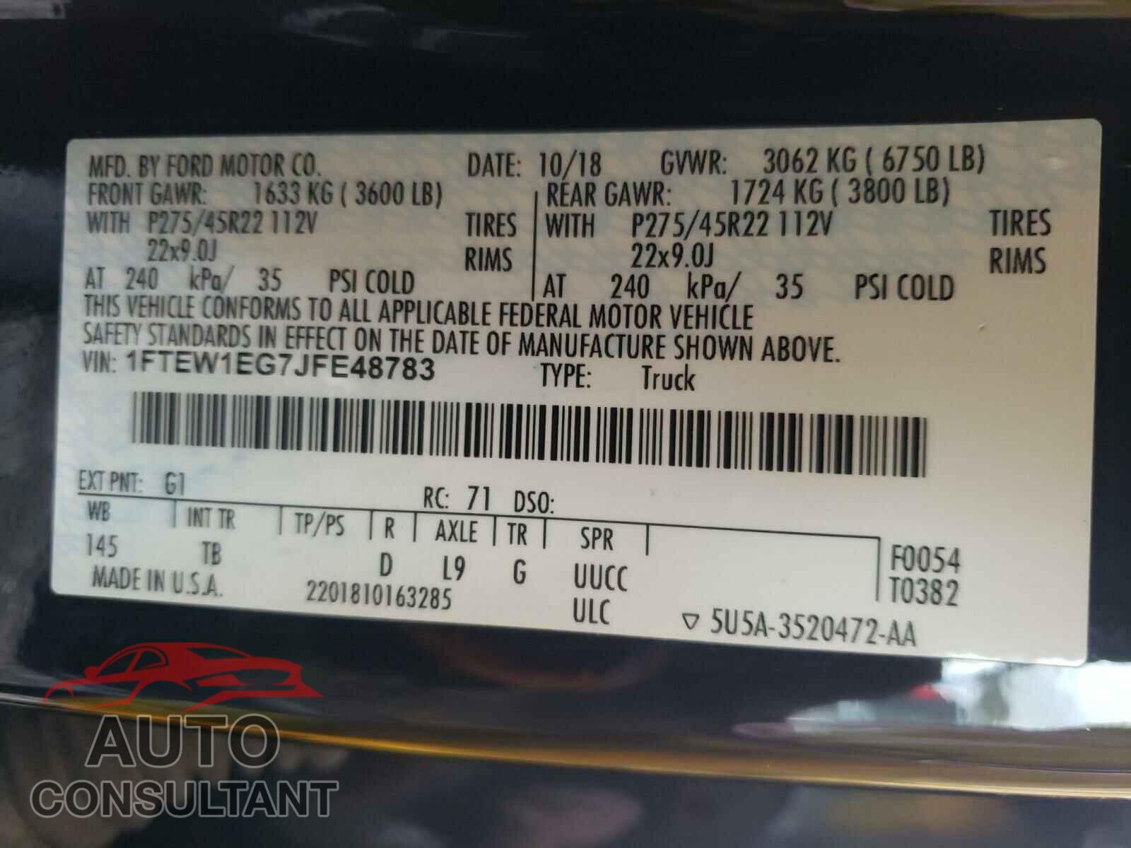 FORD F150 2018 - 1FTEW1EG7JFE48783