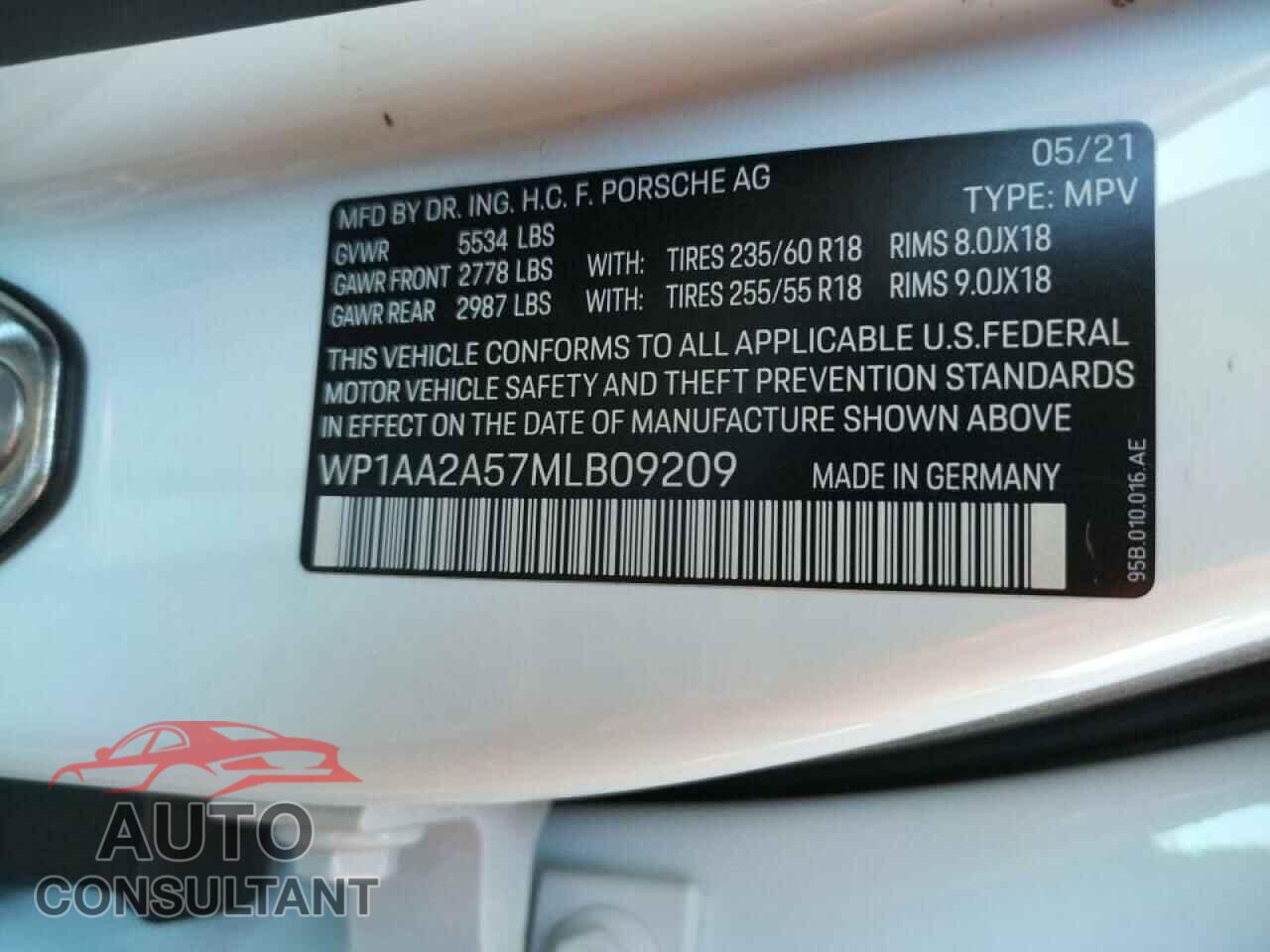 PORSCHE MACAN 2021 - WP1AA2A57MLB09209